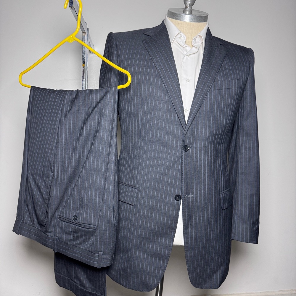 Miller Brothers Ltd Suit Mens 44L 34W Charcoal Gray Pinstripe Wool 2-Piece